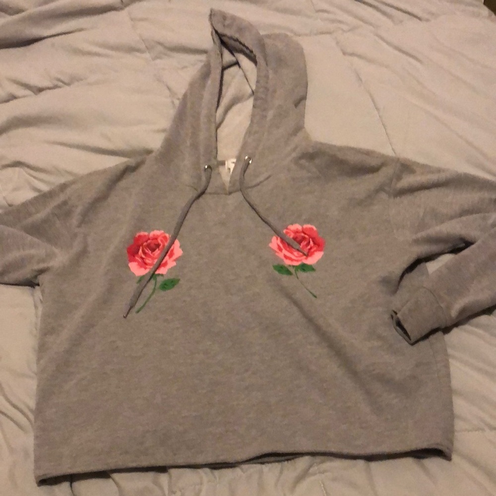 Gray Forever 21 Hoodie with chest flowers